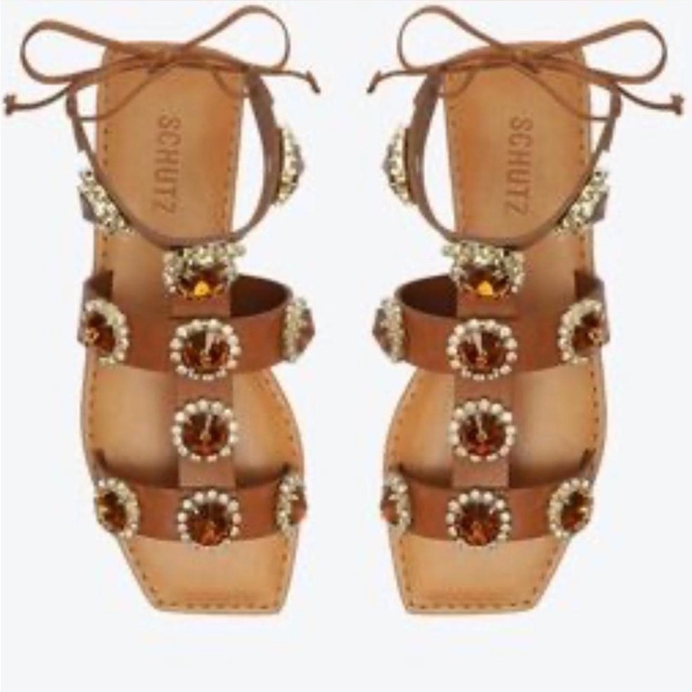 SCHUTZ Tan Jewel-Embellished Sandals